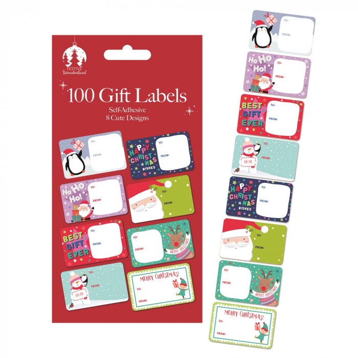 100 CHRISTMAS  GIFT LABELS - SELF ADHESIVE - ASSORTED