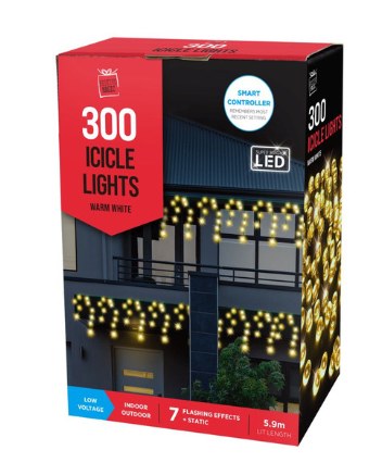 FESTIVE MAGIC LED ICICLE LIGHTS 300 LED -  WARM WHITE