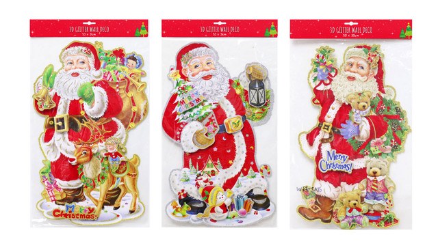 3D GLITTER SANTA PLAQUE 50-53CM - ASSORTED