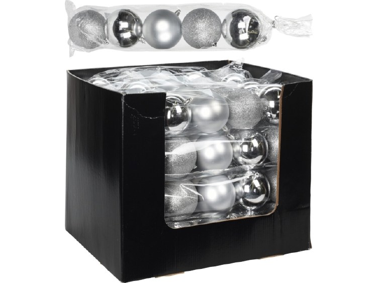 5PACK SILVER CHRISTMAS TREE BAUBLES