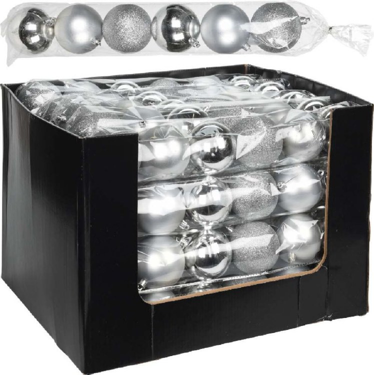 SILVER CHRISTMAS BAUBLES - 6 PACK