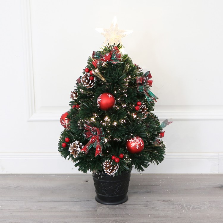 60CM FIBRE OPTIC CHRISTMAS TREE WITH BOWS AND BALLS