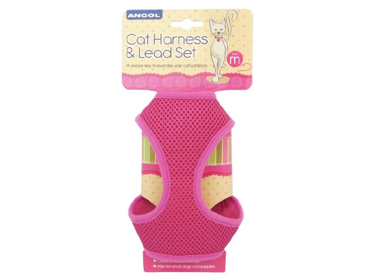 ANCOL CAT HARNESS &amp; LEAD SET PINK - MEDIUM