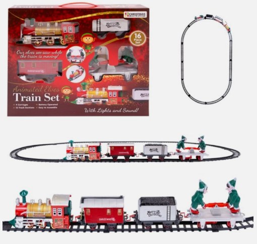 ANIMATED ELF TRAIN SET - 16PIECE WITH LIGHTS &amp; SOUNDS