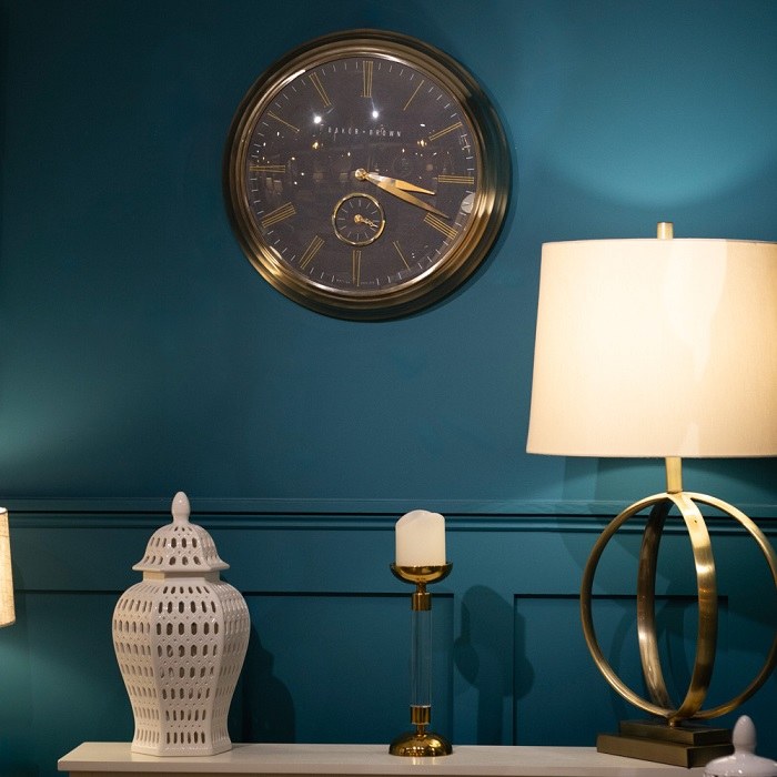 BAKER AND BROWN CLOCK 49CM - BLACK AND BRASS