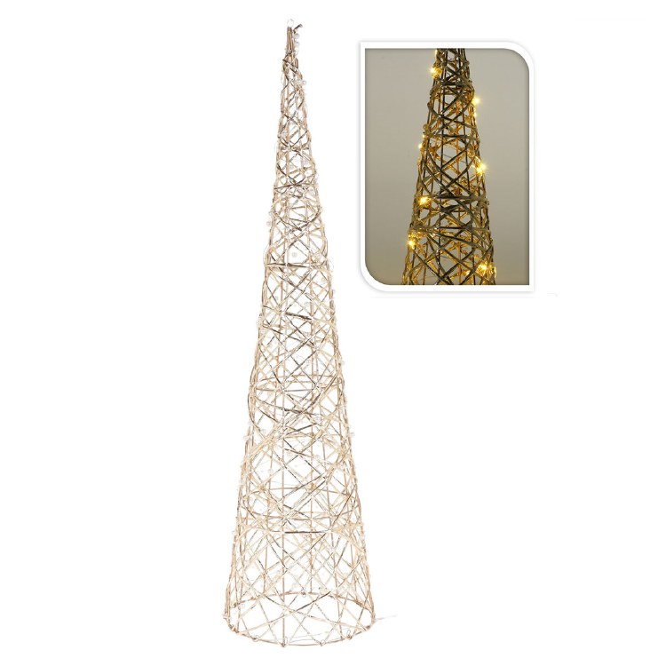 BATTERY OPERATED CONE TREE 60CM - GOLD AND PEARL