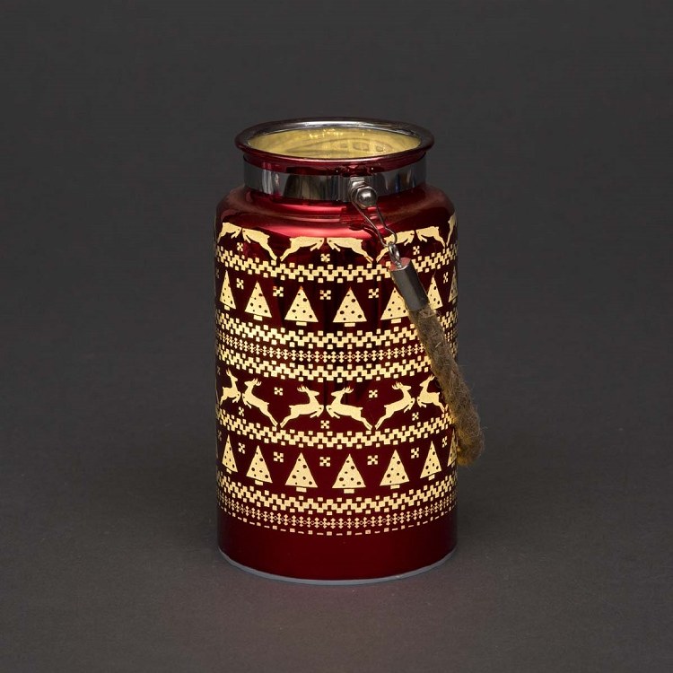 SKANDI LED RED GLASS LANTERN - BATTERY OPERATED