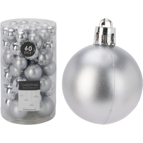 SILVER CHRISTMAS BAUBLES SET - 60 PACK