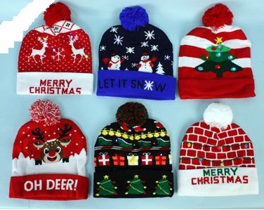CHRISTMAS BEANIE HAT WITH LIGHTS ASSORTED