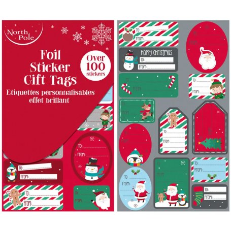 CHRISTMAS GIFT TAG FOIL STICKERS 100PACK