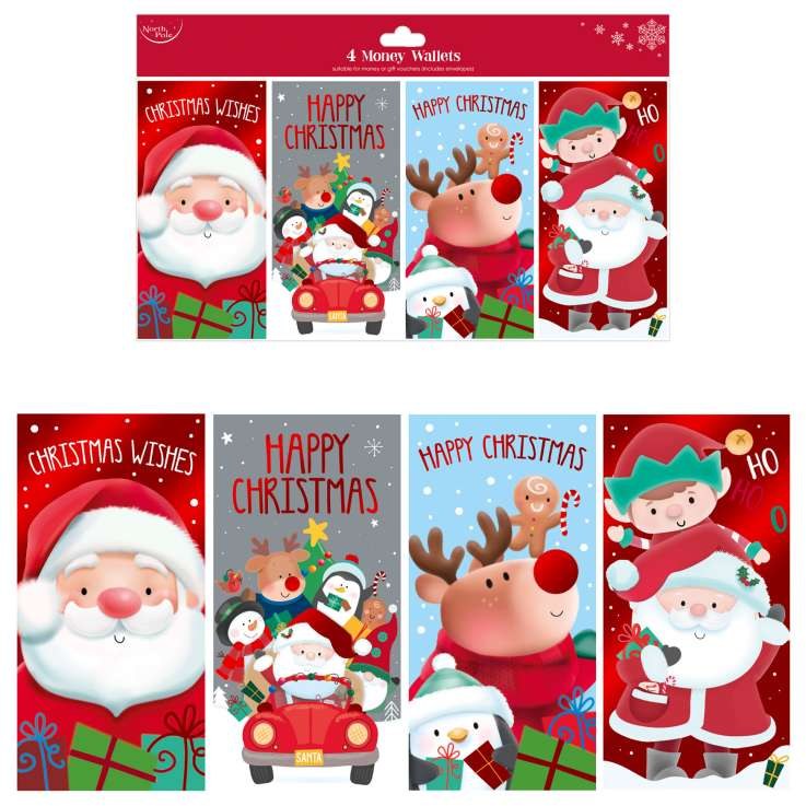 CHRISTMAS MONEY WALLET 4PK - ASSORTED