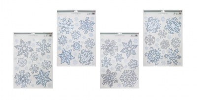 CHRISTMAS WINDOW CLING GLITTER 4 ASSORTED