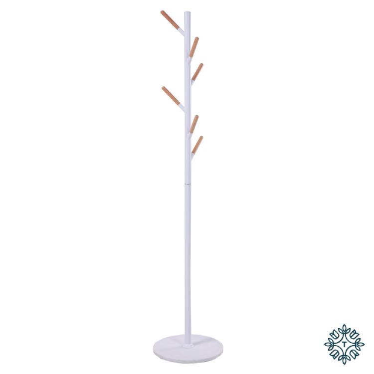 CONTEMPORARY HAT AND COAT STAND WITH MARBLE BASE - WHITE