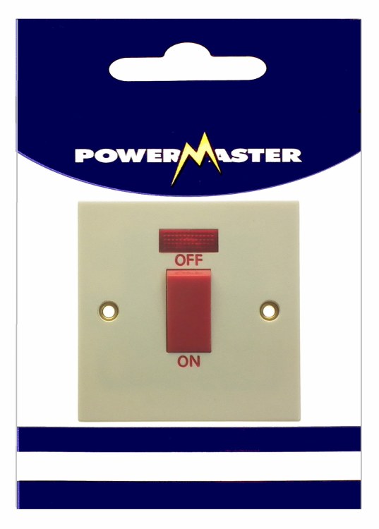 POWERMASTER 1 GANG 45 AMP COOKER SWITCH WITH NEON LIGHT