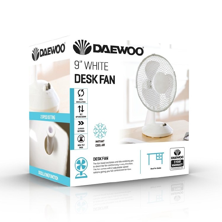 DAEWOO 9" WHITE DESK FAN