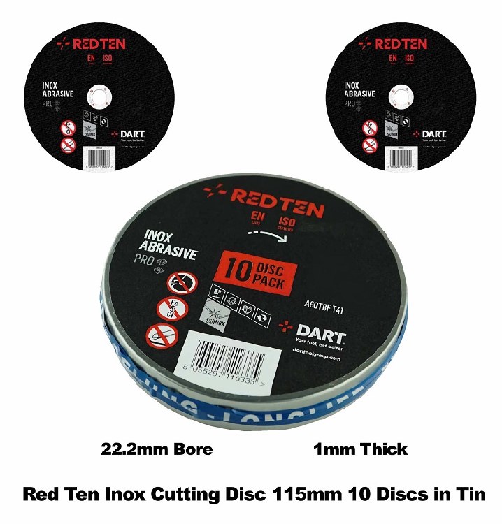 DART RED TEN SS/INOX THIN 115MM ABRASIVE DISC - PK 10