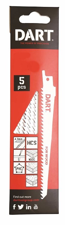 DART S1111K WOOD CUTTING RECIP BLADE 225MM 5 PACK