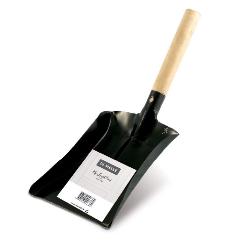 DE VIELLE 7.5INCH FIRE COAL SHOVEL WITH WOODEN HANDLE - BLACK