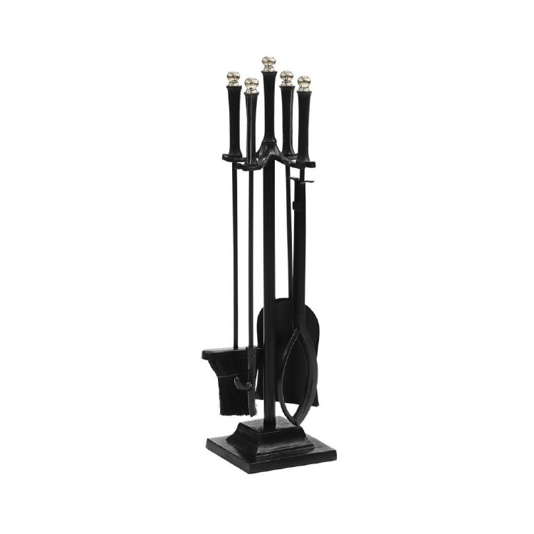 DE VIELLE 5 PIECE COMPANION SET WITH LEATHER HANDLE - BLACK