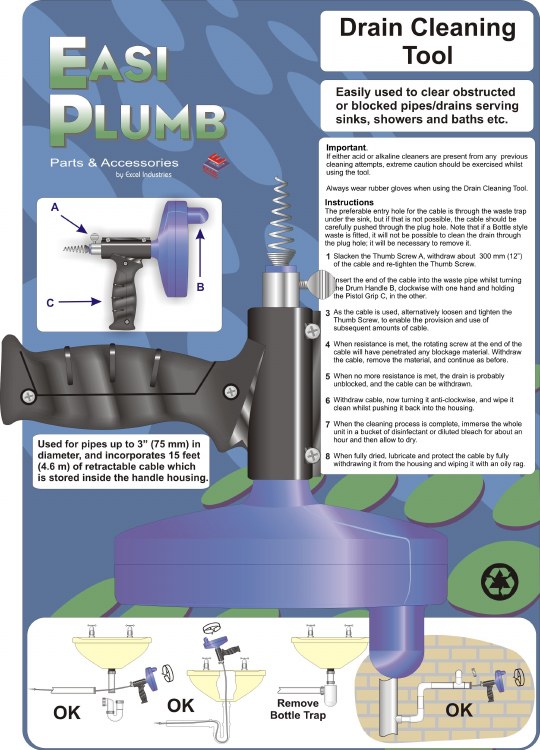 EASI PLUMB 15FT DRAIN CLEARING TOOL