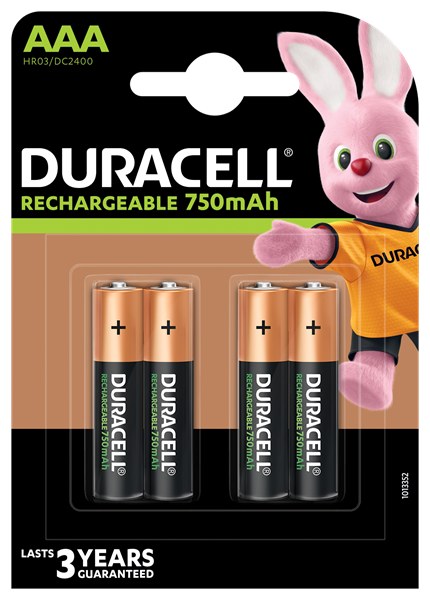 DURACELL RECHARGEABLE BATTERY SIZE AAA 750mAh CARD 4