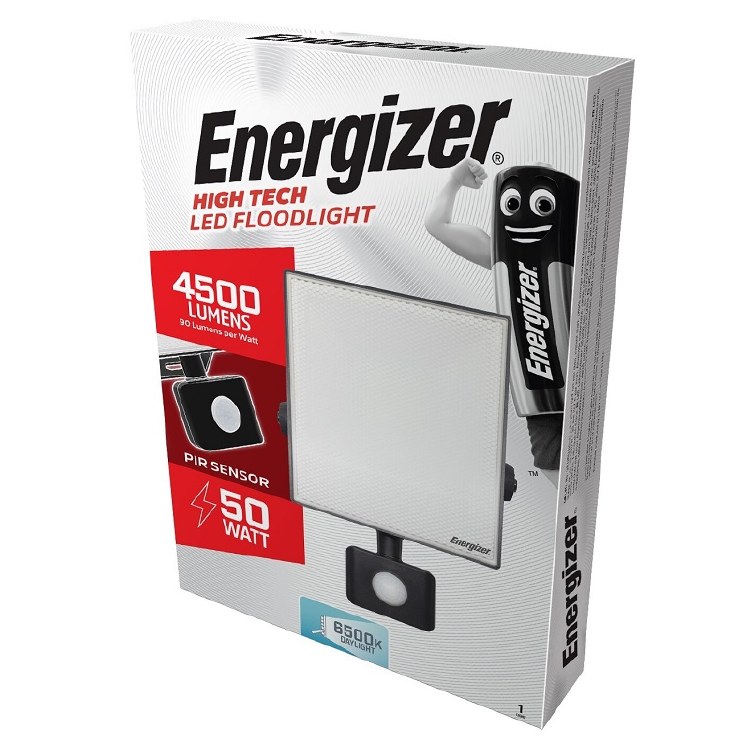 ENERGIZER 50W LED FLOODLIGHT WITH PIR 4500 LUMENS WITH PIR 4500 LUMENS
