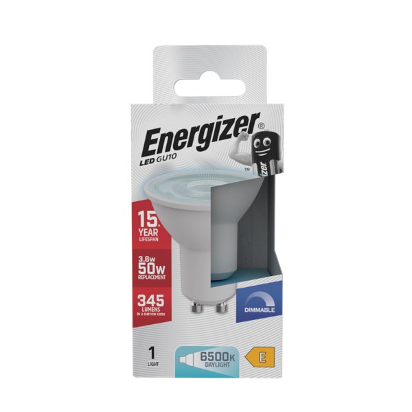 ENERGIZER LED 3.6W (50W) 345 LUMENS GU10 LAMP DAYLIGHT 6500K -  DIMMABLE