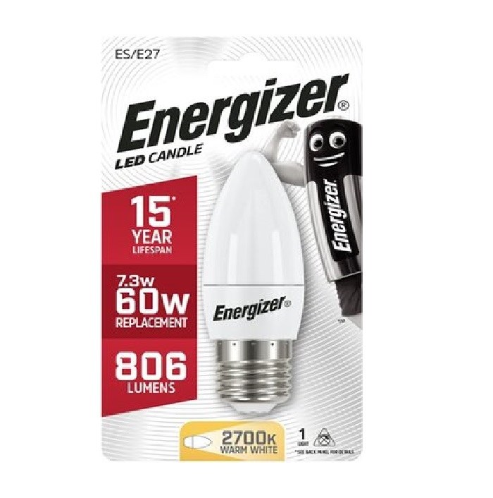 ENERGIZER 7.3W (60W) LED E27 CANDLE WARM LAMP