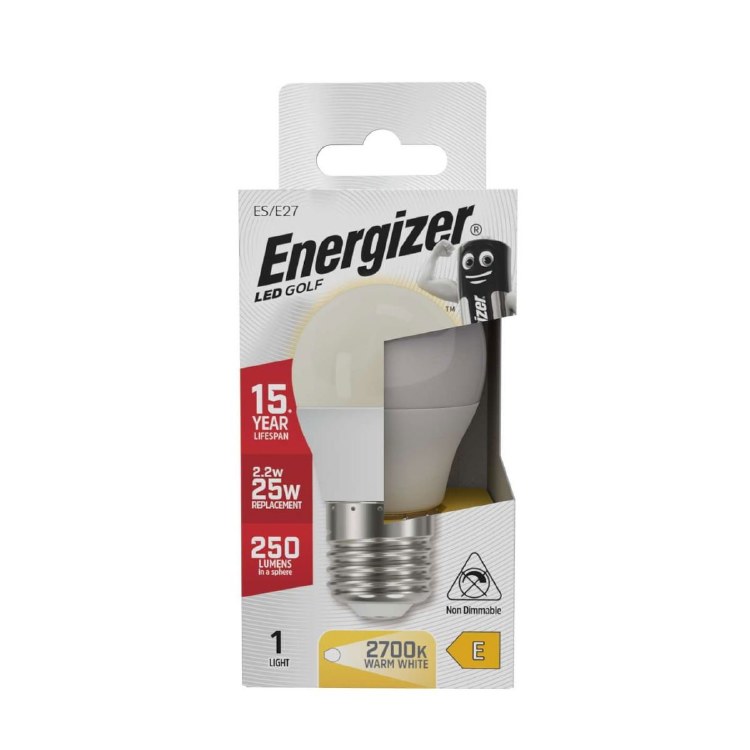 ENERGIZER LED 2.2W (25W) 250 LUMENS E27 OPAL GOLF WARM WHITE 2700K