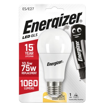 ENERGIZER LED 11.6W (75W) 1060 LUMEN E27 GLS LAMP WARM WHITE