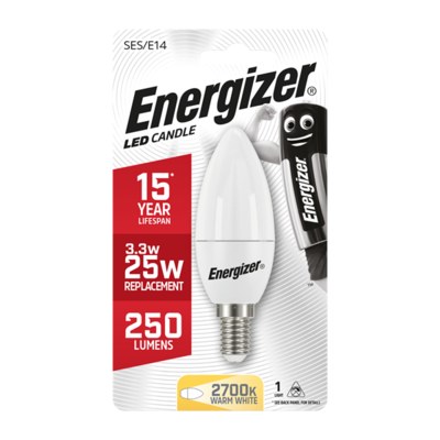 ENERGIZER LED 3.4W (25W) 250 LUMEN E14 OPAL CANDLE LAMP WARM WHITE