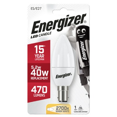ENERGIZER LED 5.9W (40W) 470 LUMEN B15 OPAL CANDLE LAMP WARM WHITE
