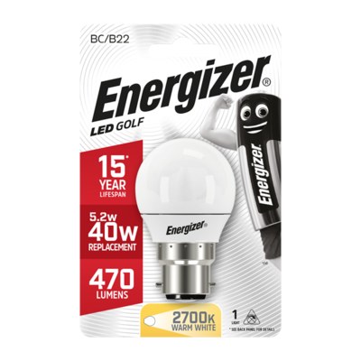 ENERGIZER LED 5.9W (40W) 470 LUMEN B22 OPAL GOLF BALL LAMP WARM WHITE