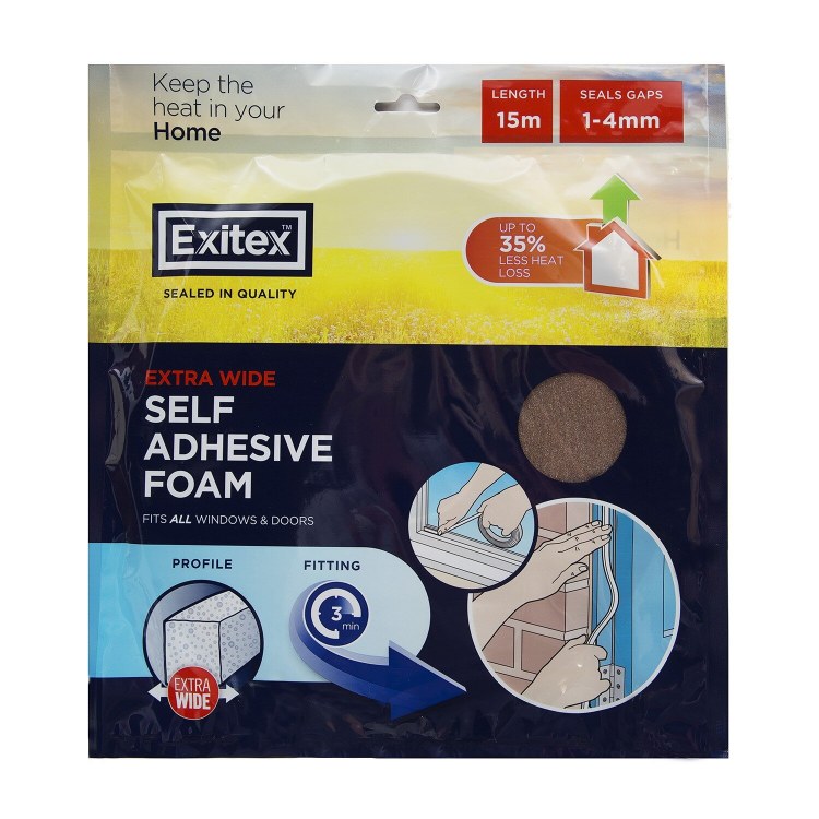 EXITEX DRAUGHT FOAM ADHESIVE SEAL BROWN 15MTR