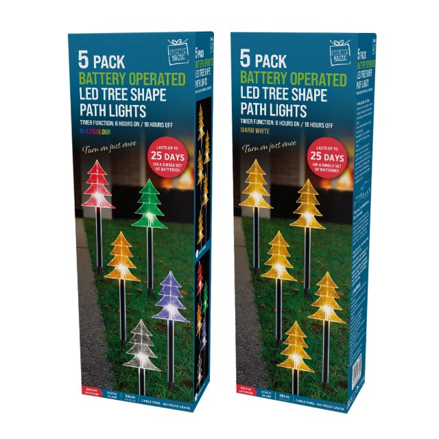 FESTIVE MAGIC 5PK BATTERY OPERATED LED TREE SHAPE PATH LIGHTS - WARM WHITE