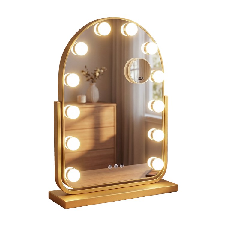 TARA LANE HOLLYWOOD BULB ARCH VANITY MIRROR GOLD 40 X 30CM