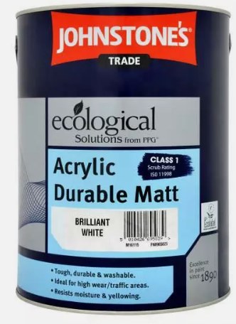 JOHNSTONES TRADE ACRYLIC DURABLE MATT PAINT - BRILLIANT WHITE 5L