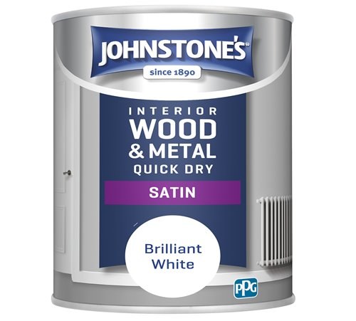 JOHNSTONES INTERIOR WOOD &amp; METAL QUICK DRY SATIN 1.25 BRILLIANT WHITE