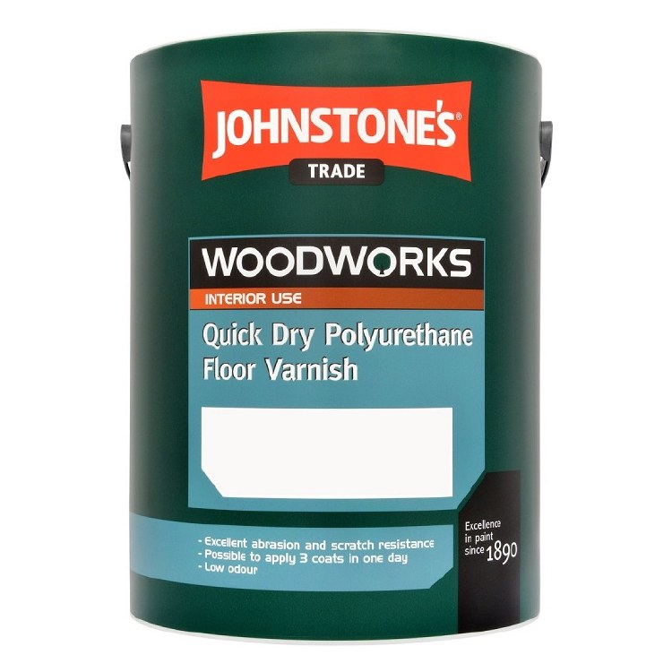JOHNSTONES QUICK DRY POLYURETHANE FLOOR VARNISH GLOSS CLEAR 5L