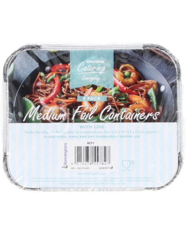 KINGFISHER FOIL CONTAINER AND LID MEDIUM 9PCE