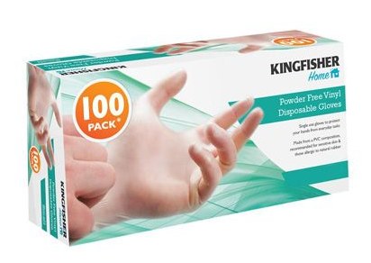 KINGFISHER POWDER FREE VINYL DISPOSABLE GLOVES - 100 PACK