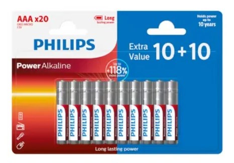 PHILIPS POWER ALKALINE AAA BATTERIES - EXTRA VALUE 20 PACK