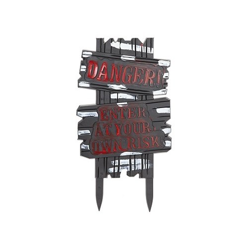 HALLOWEEN GARDEN SIGN - PLASTIC DANGER, ENTER AT YOUR OWN RISK - 28 X 53CM