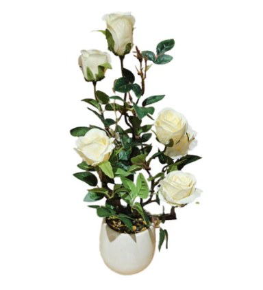 ARTIFICIAL POTTED WHITE ROSE PLANT