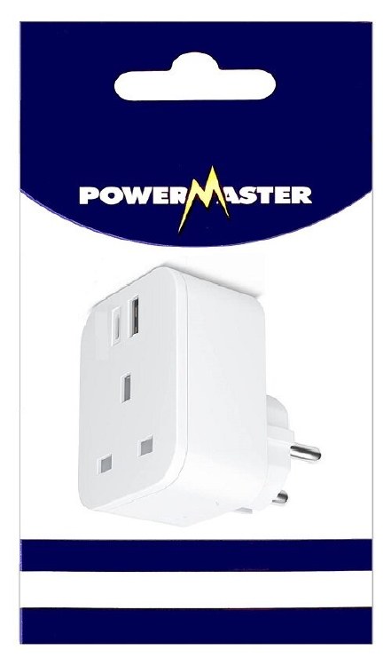 POWERMASTER EURO (TRAVEL) PLUG ADAPTOR WITH 2 USB OUTLETS ( 1 X TYPE A &amp; 1 X TYPE C)