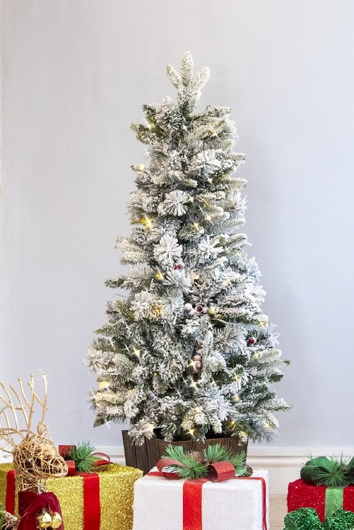 5FT 150 WARM WHITE LED FLOCKED TREE IN A POT