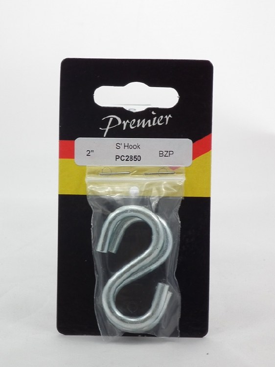 PREMIER 2 PCE 2" 'S' HOOKS B.Z.P.