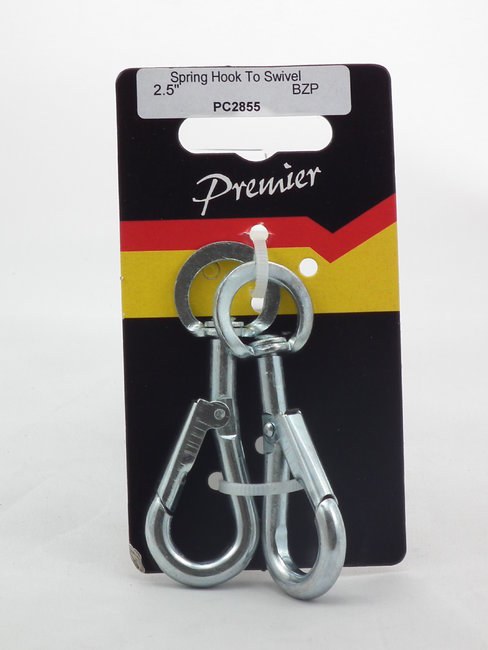 PREMIER 2 PCE 2.5" SPRING HOOK TO SWIVEL B.Z.P.