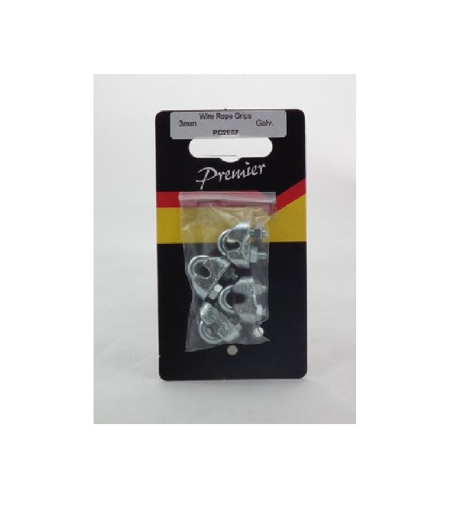 PREMIER 4 PCE 3 MM WIRE ROPE GRIPS GALVANISED