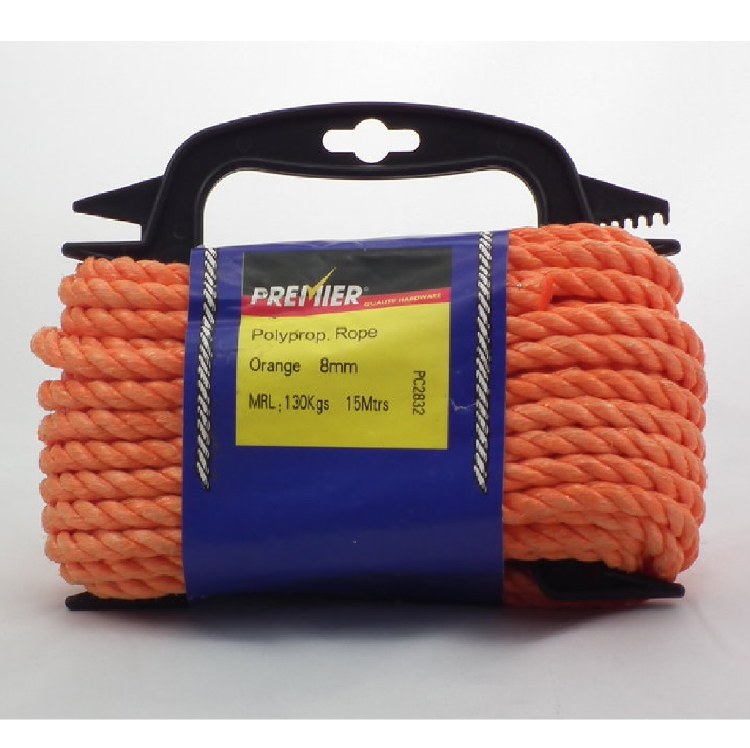 PREMIER 15 MTR POLYPROPYLENE 8MM ROPE ORANGE